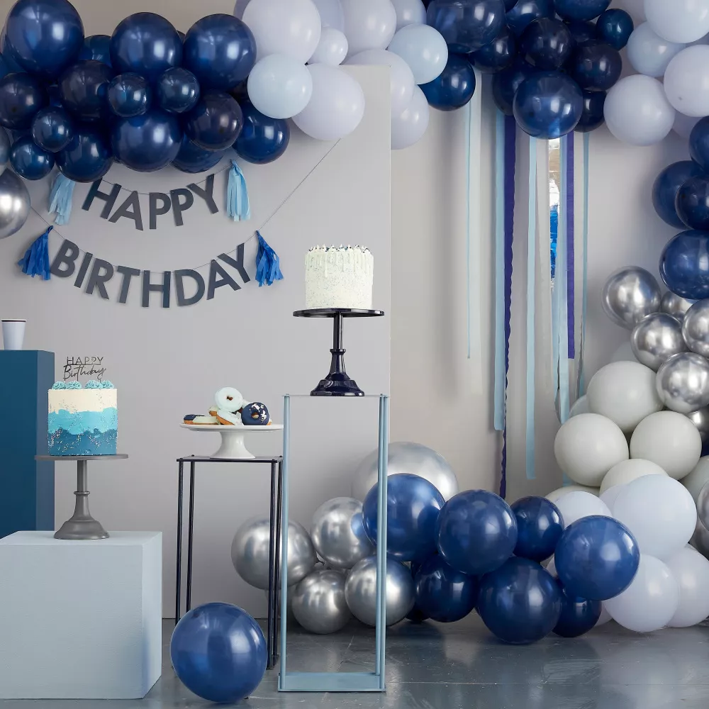 8 Piatti in carta eco blu Happy Birthday 25cm