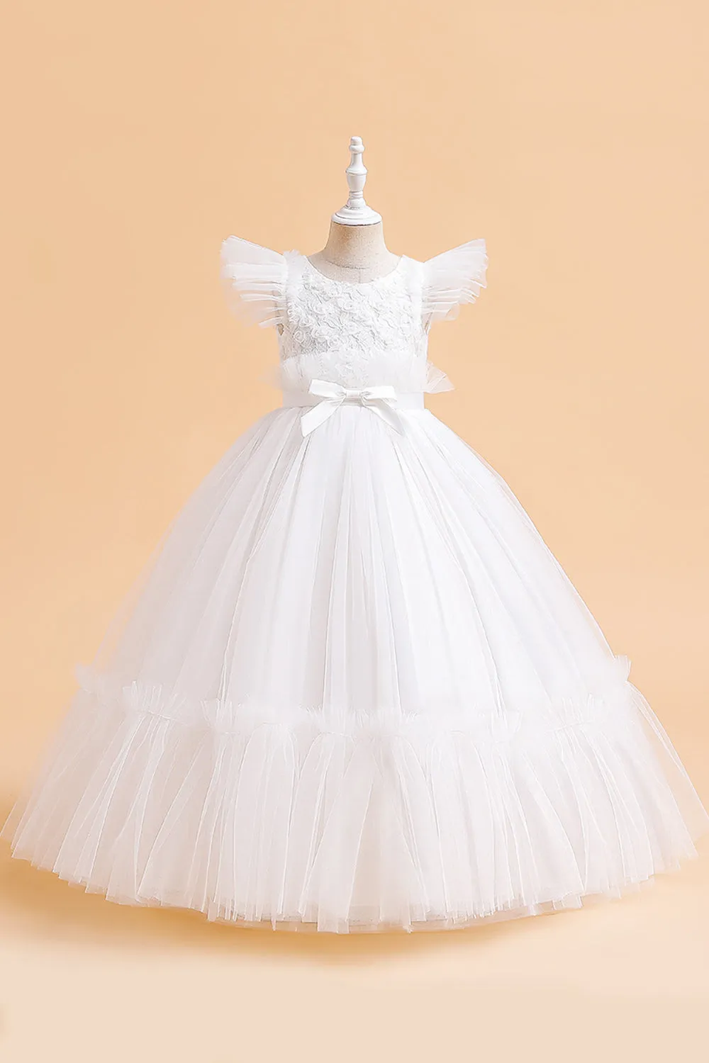 Abito bambina in tulle champagne con fiocco