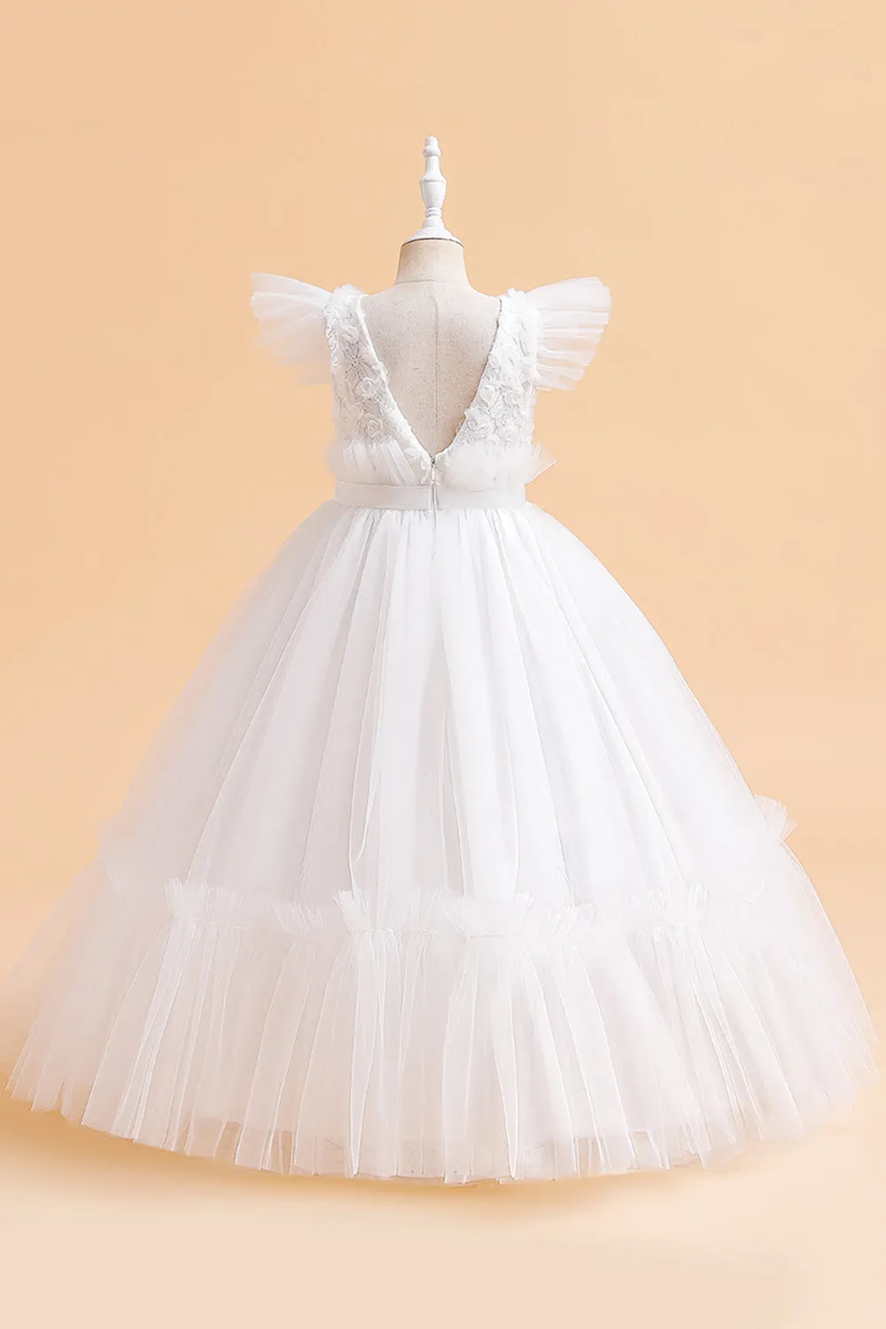 Abito bambina in tulle champagne con fiocco
