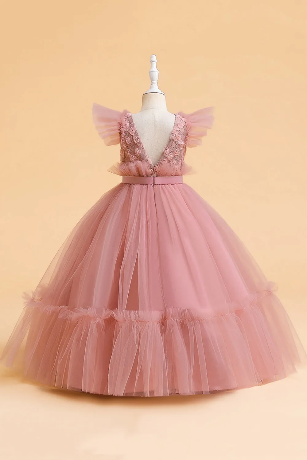 Abito bambina in tulle champagne con fiocco