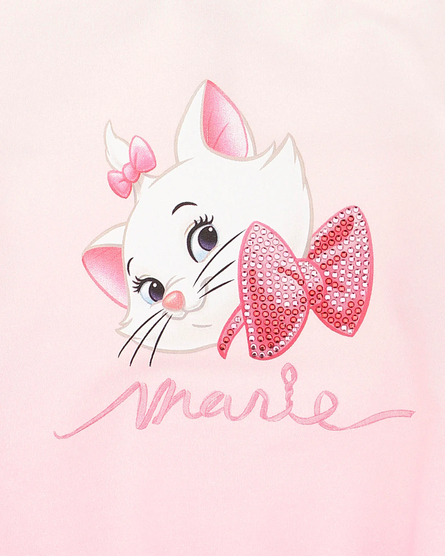 Abito in felpa bianco e rosa sfumato con stampa Minou Aristogatti e strass 12-36 mesi