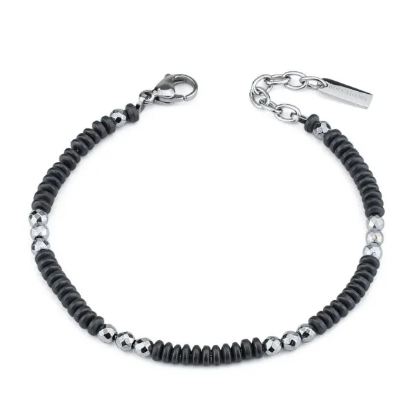 ABR687 Bracciale uomo con ematite nero ed ematite rodio    