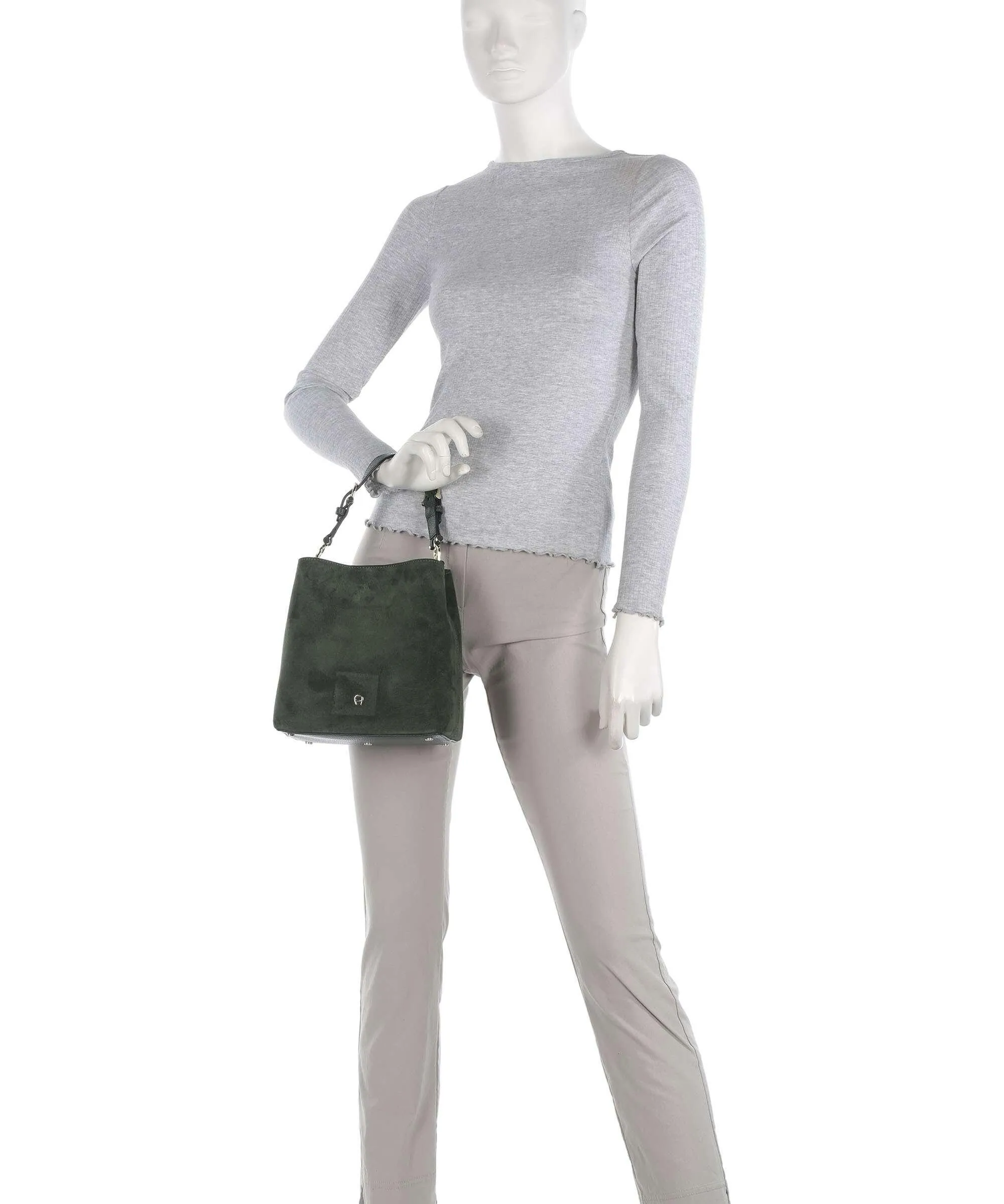  Aigner Delia S Borsa a mano pelle bovina ruvida verde scuro  