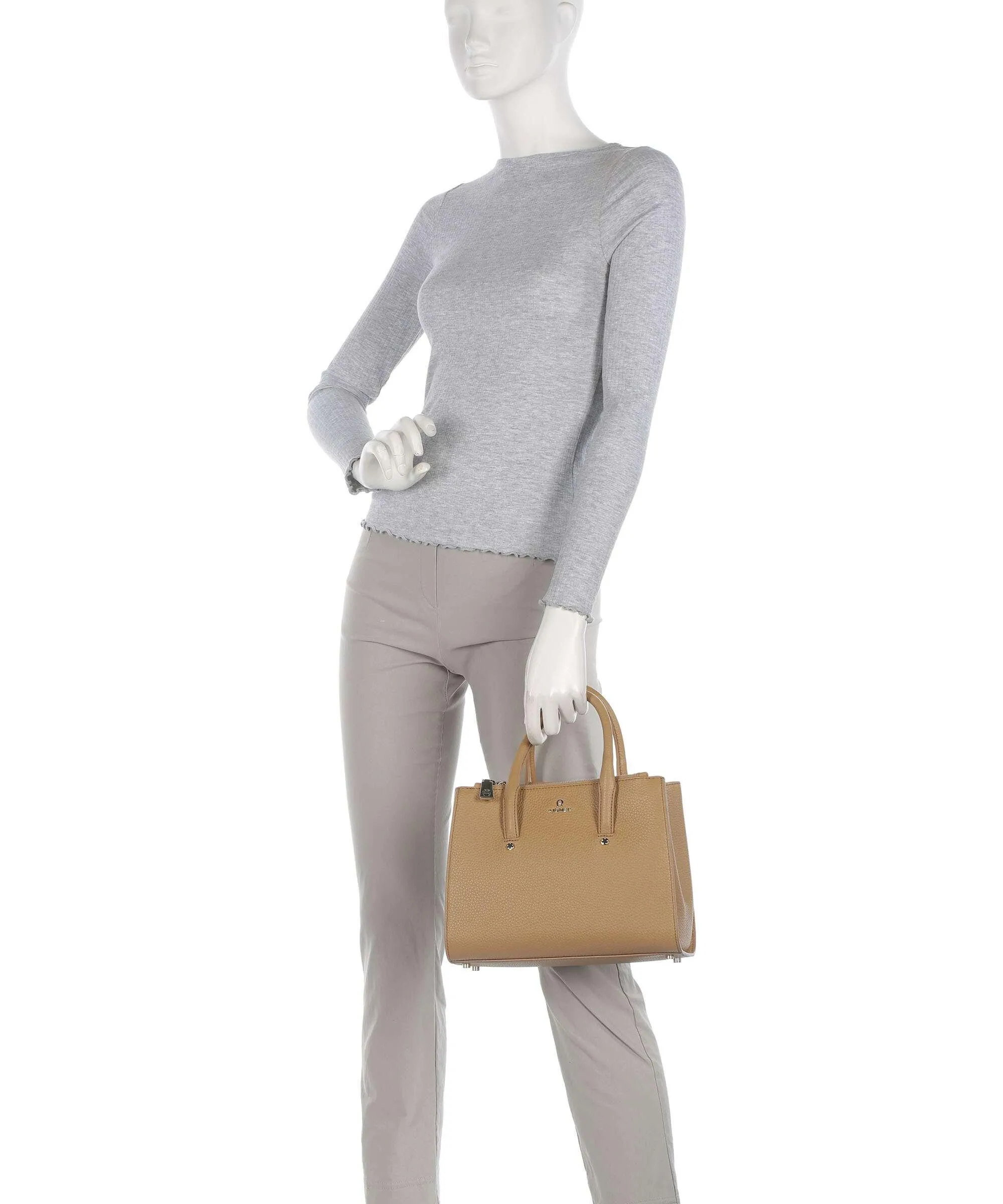 Aigner Ivy M Borsa a mano pelle di vacchetta grana beige  