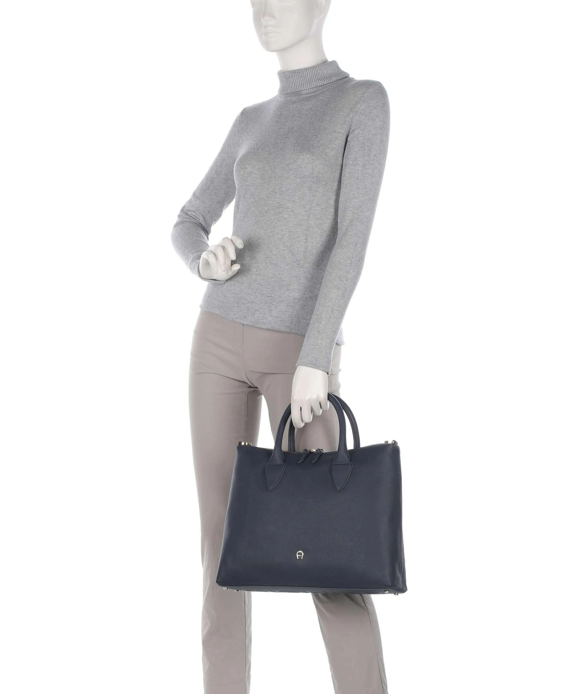  Aigner Zita M Borsa a mano pelle di vacchetta grana blu scuro  