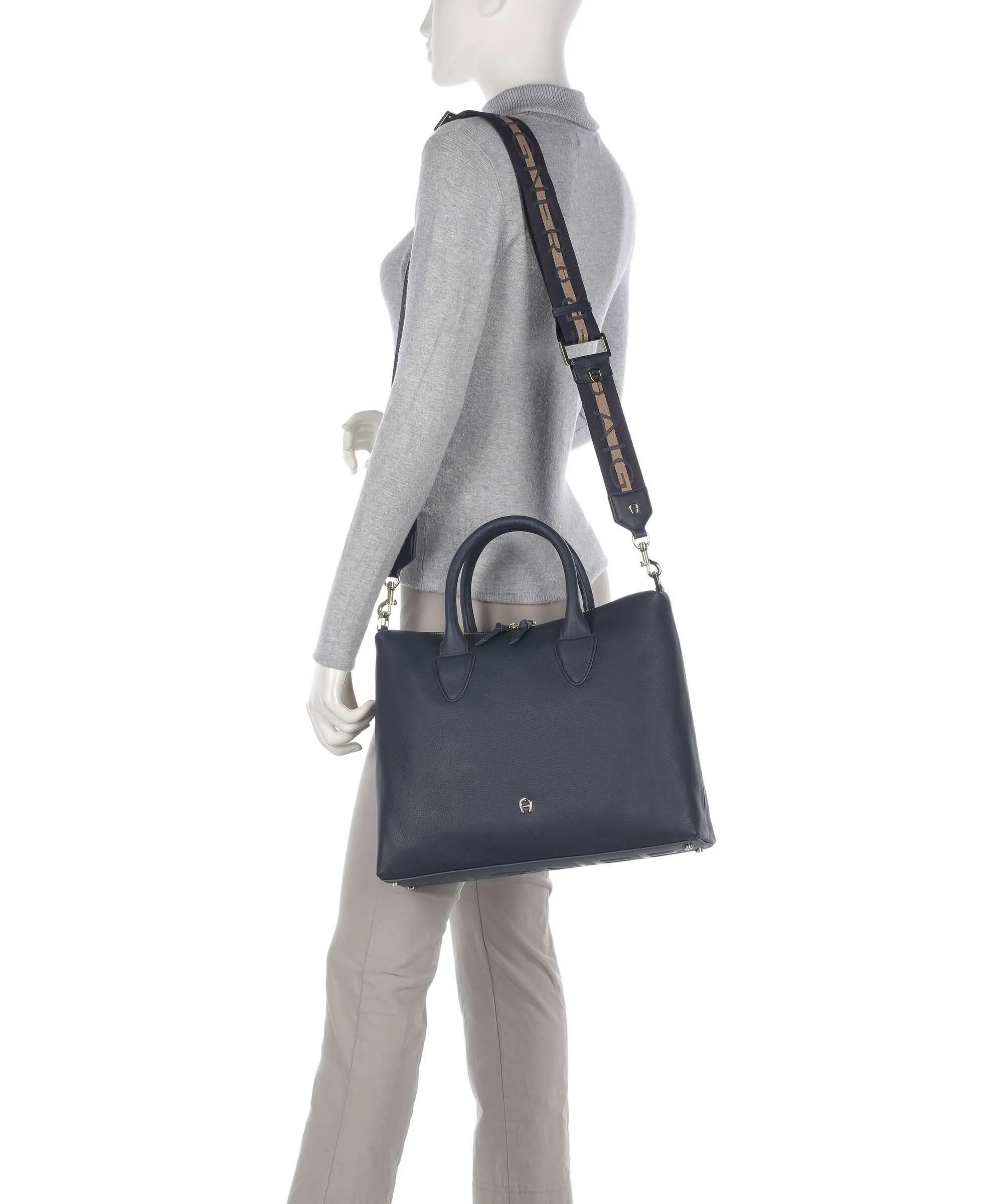  Aigner Zita M Borsa a mano pelle di vacchetta grana blu scuro  