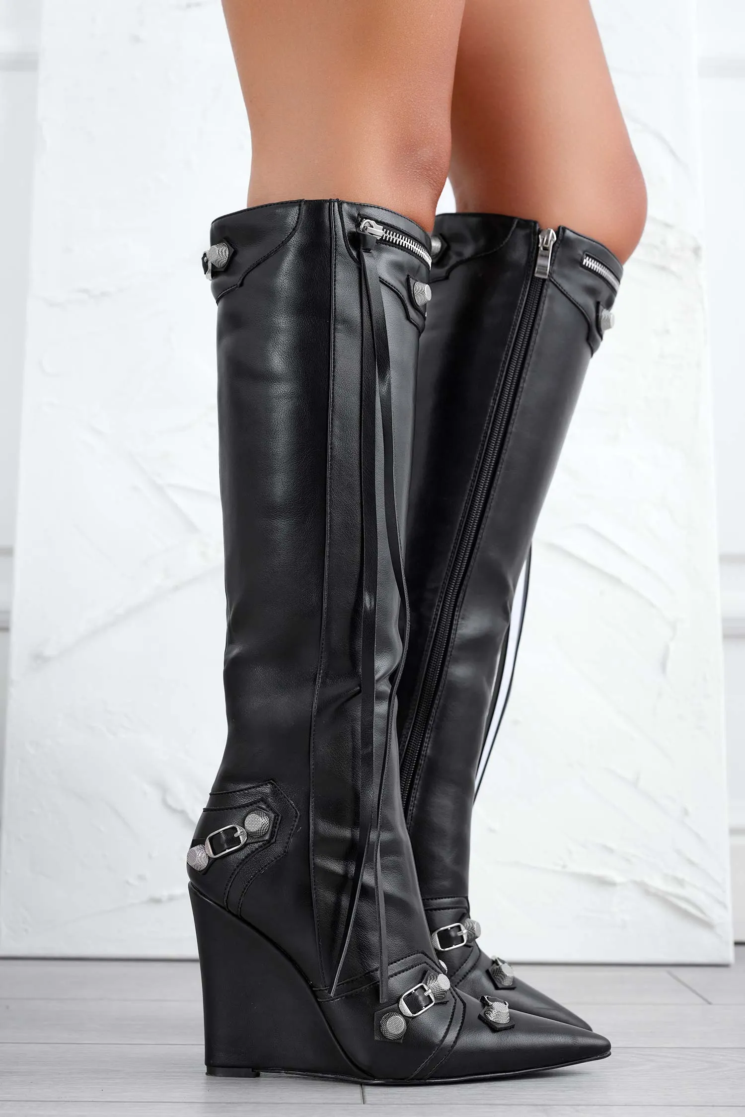 BEAUTY - Stivali neri biker con zeppa