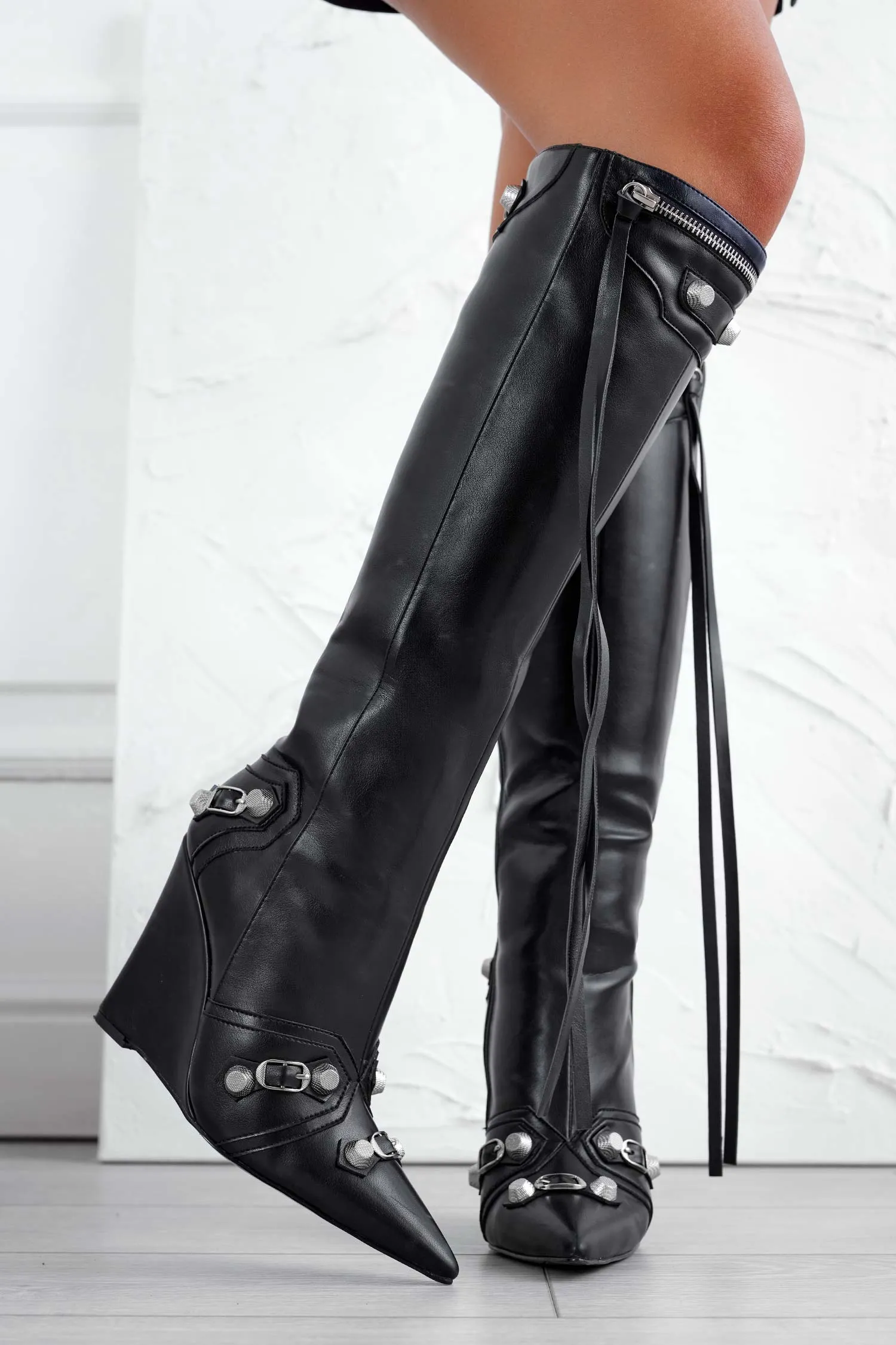 BEAUTY - Stivali neri biker con zeppa