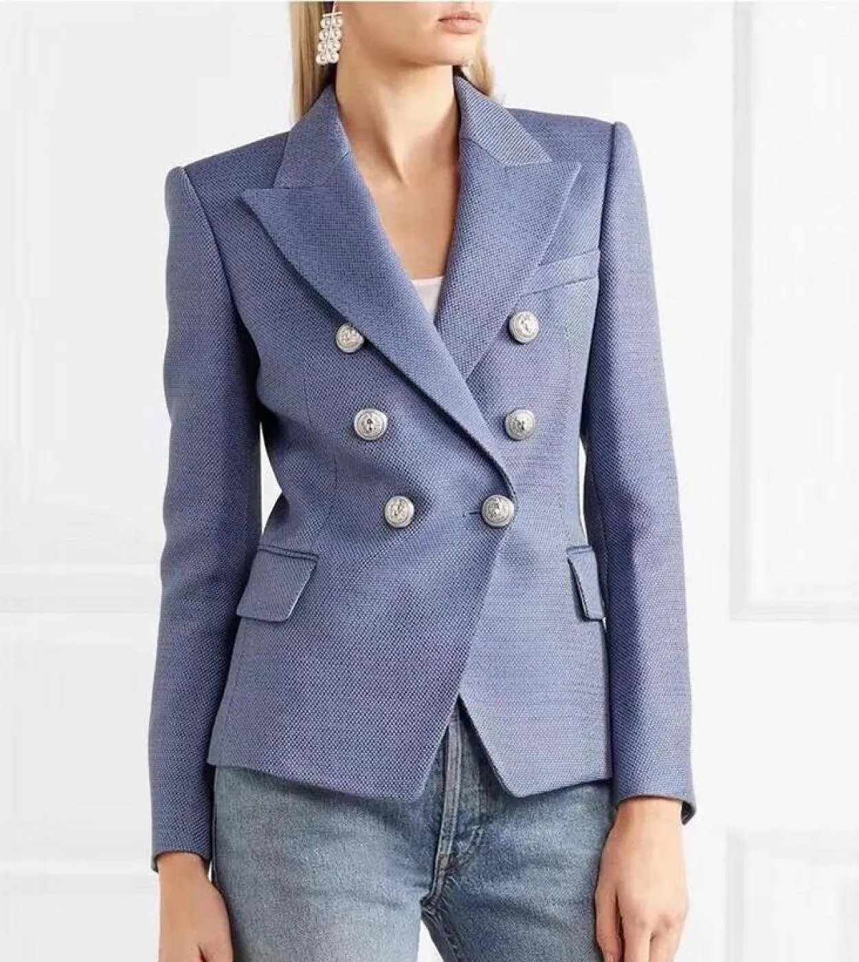 Blazer da donna doppiopetto con bottoni a forma di leone di alta qualità