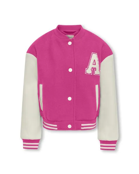 Bomber college fucsia e bianco in panno 8-14 anni