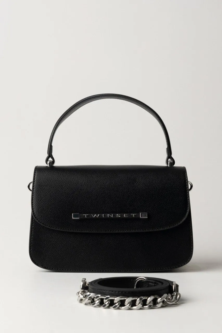 Borsa a tracolla small con manico e lettering Nero