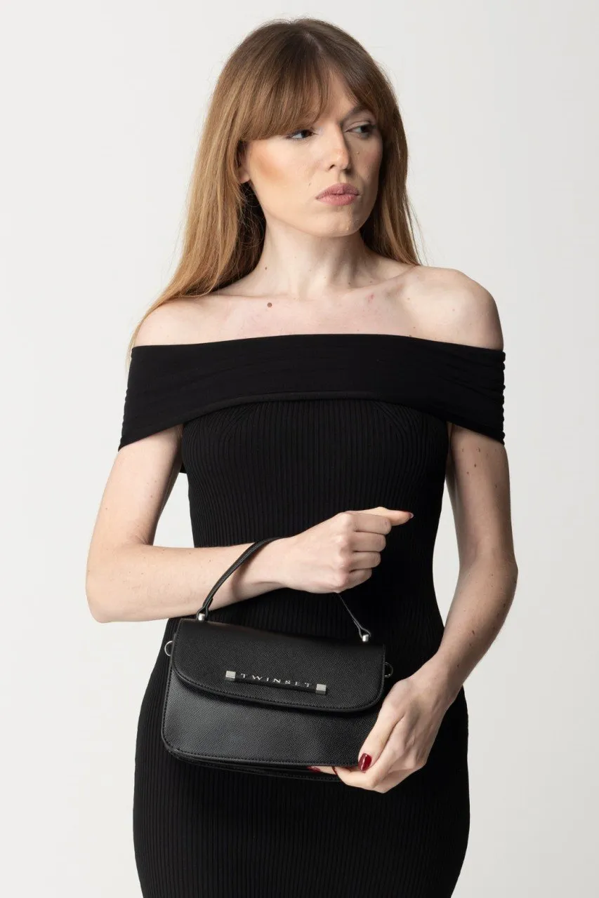 Borsa a tracolla small con manico e lettering Nero