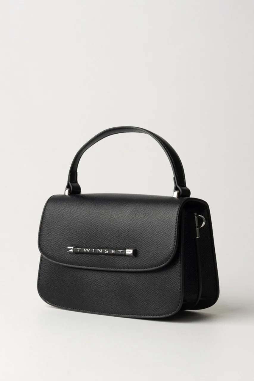 Borsa a tracolla small con manico e lettering Nero