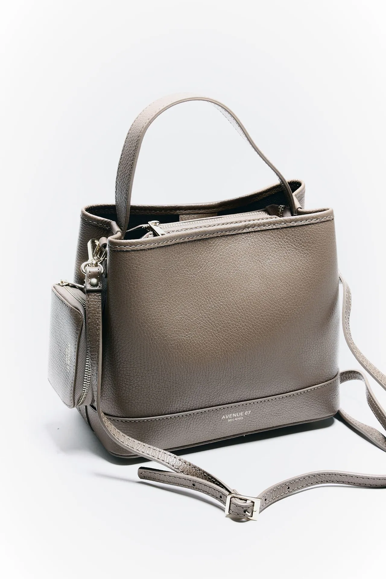 Borsa secchiello FILIPPA in pelle fango 