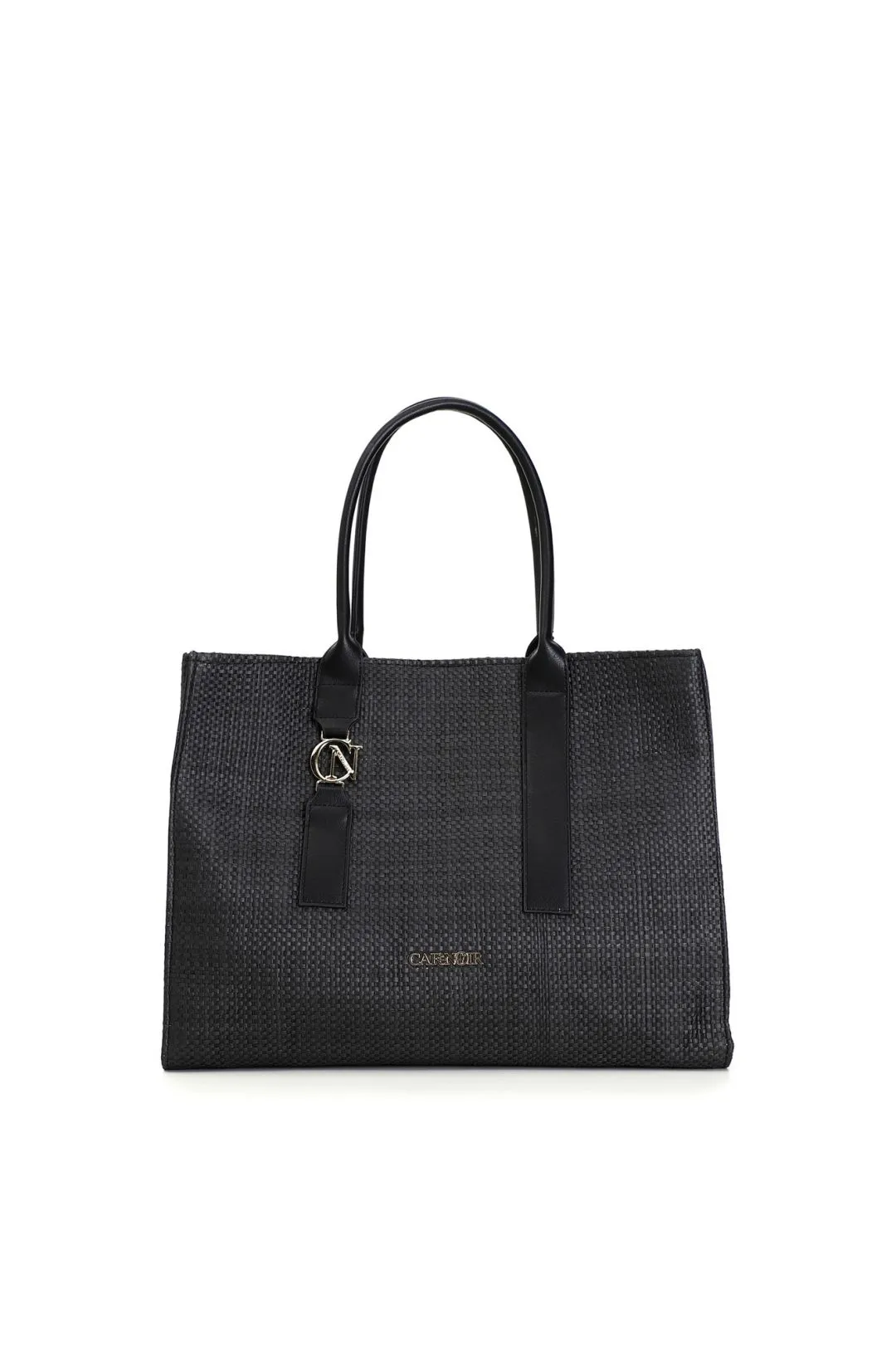 borsa squadrata con manici in tono e accessorio cafènoir nero