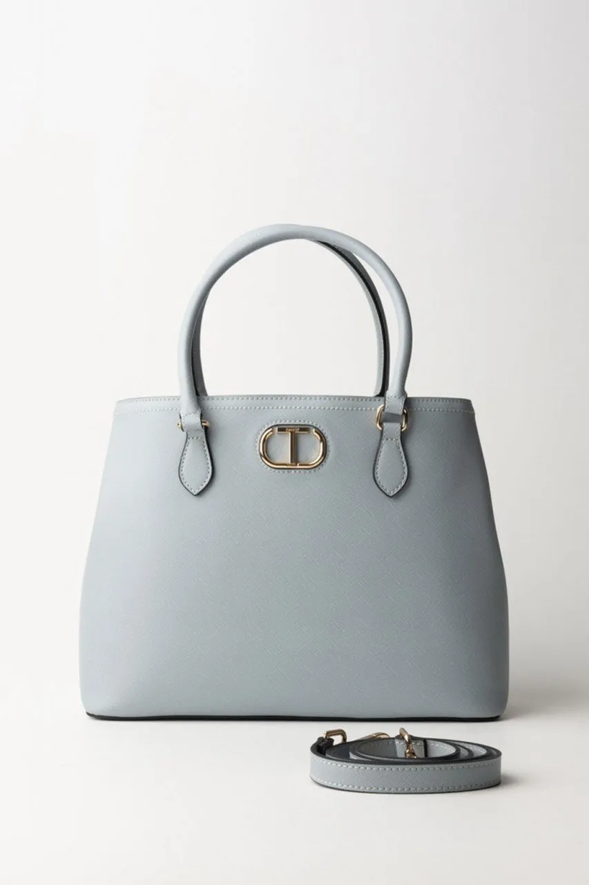Borsa Tote con logo in oro BLUE TEAR