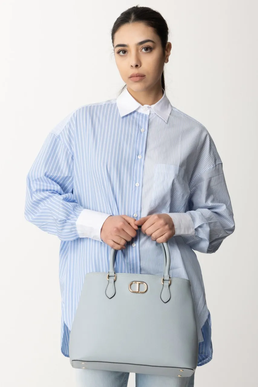 Borsa Tote con logo in oro BLUE TEAR