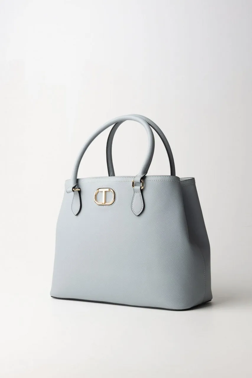 Borsa Tote con logo in oro BLUE TEAR