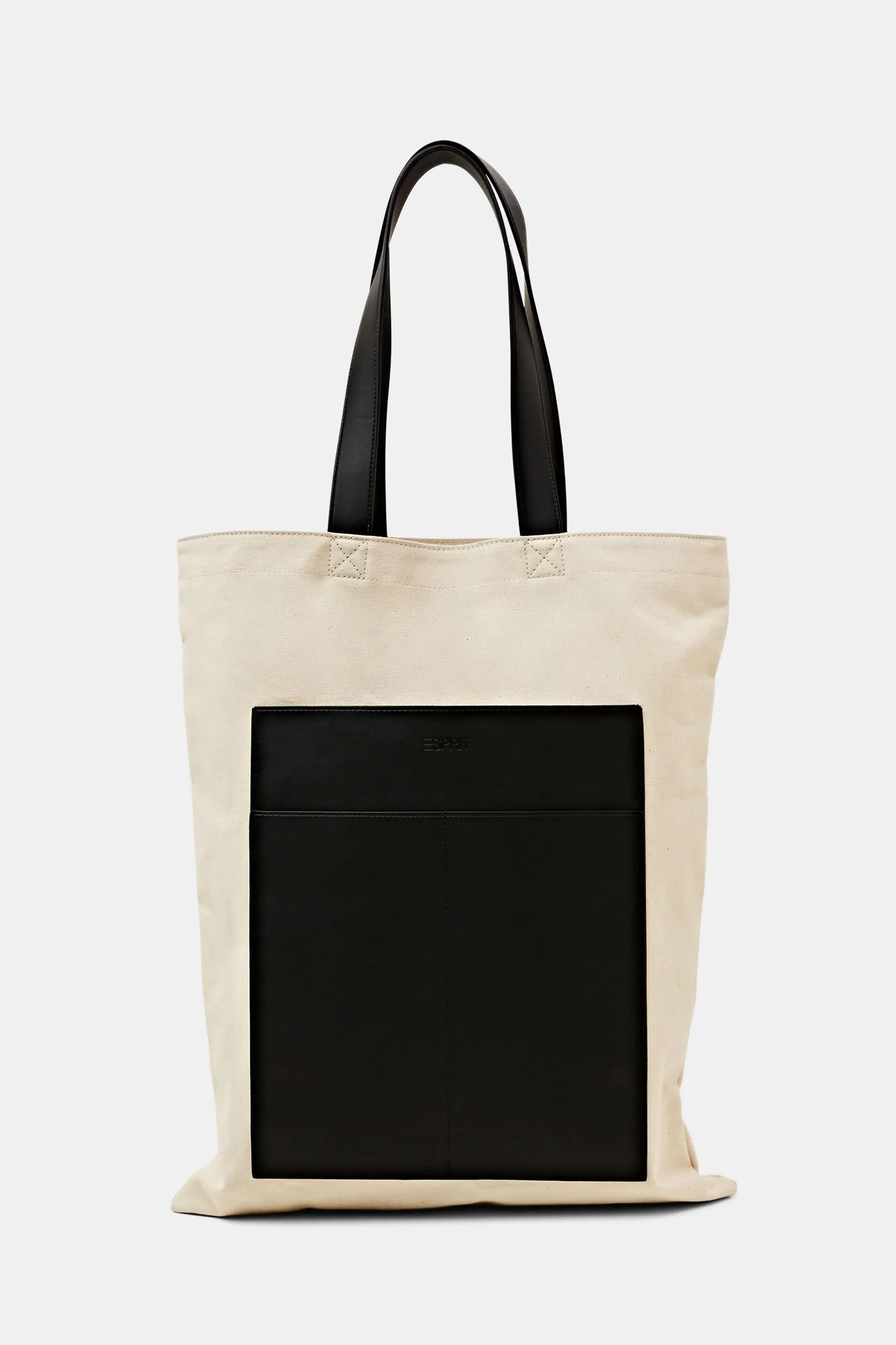 Borsa tote in tela di cotone con bordo in pelle vegana