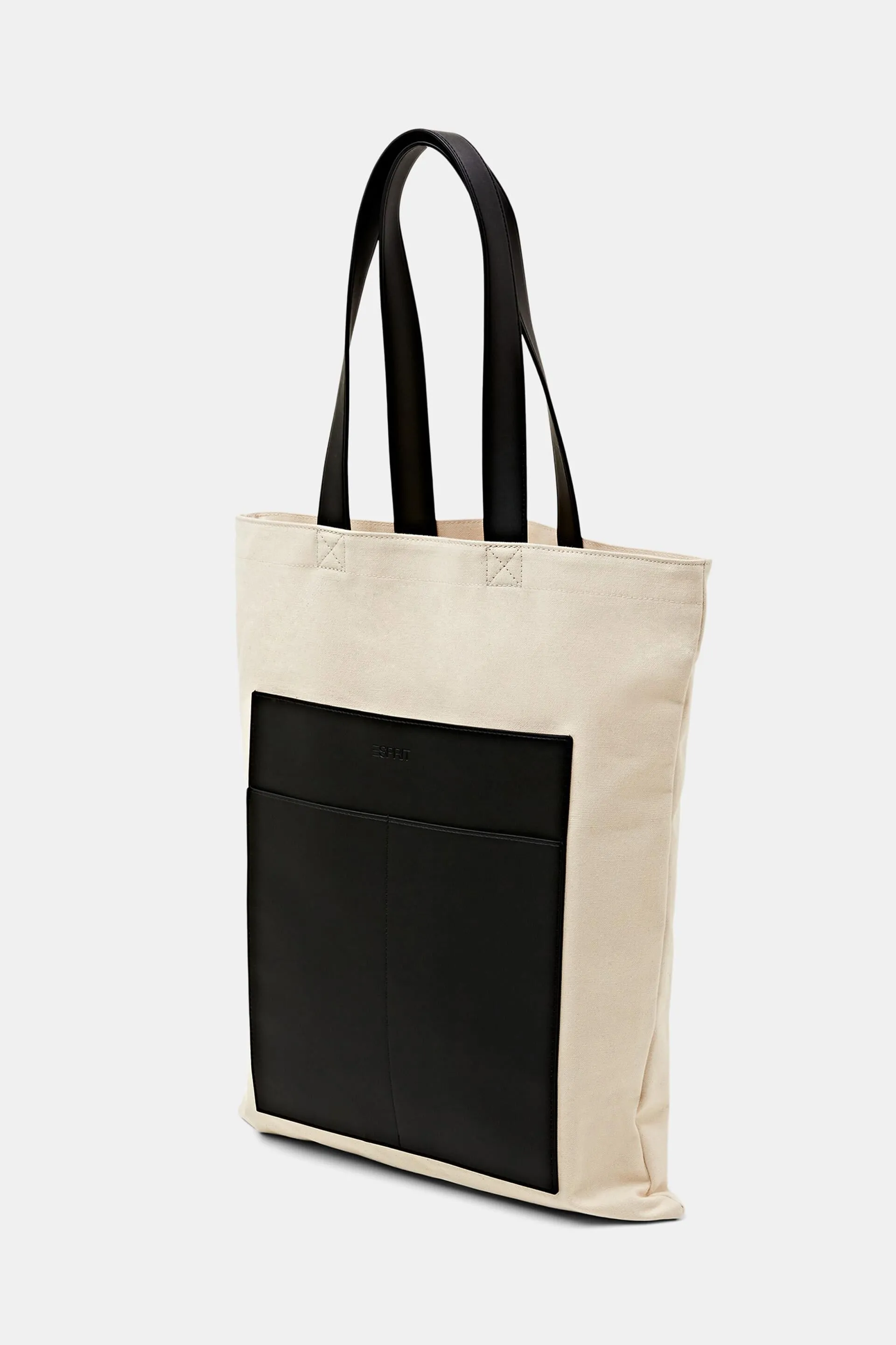 Borsa tote in tela di cotone con bordo in pelle vegana