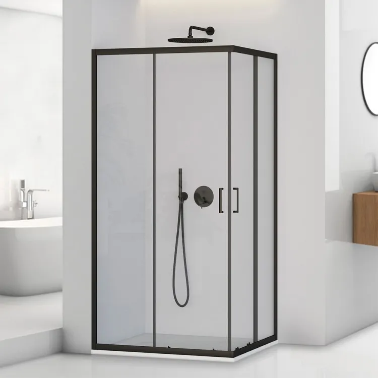 Box doccia angolare nero opaco H195cm con vetro trasparente T-Special Feridras 