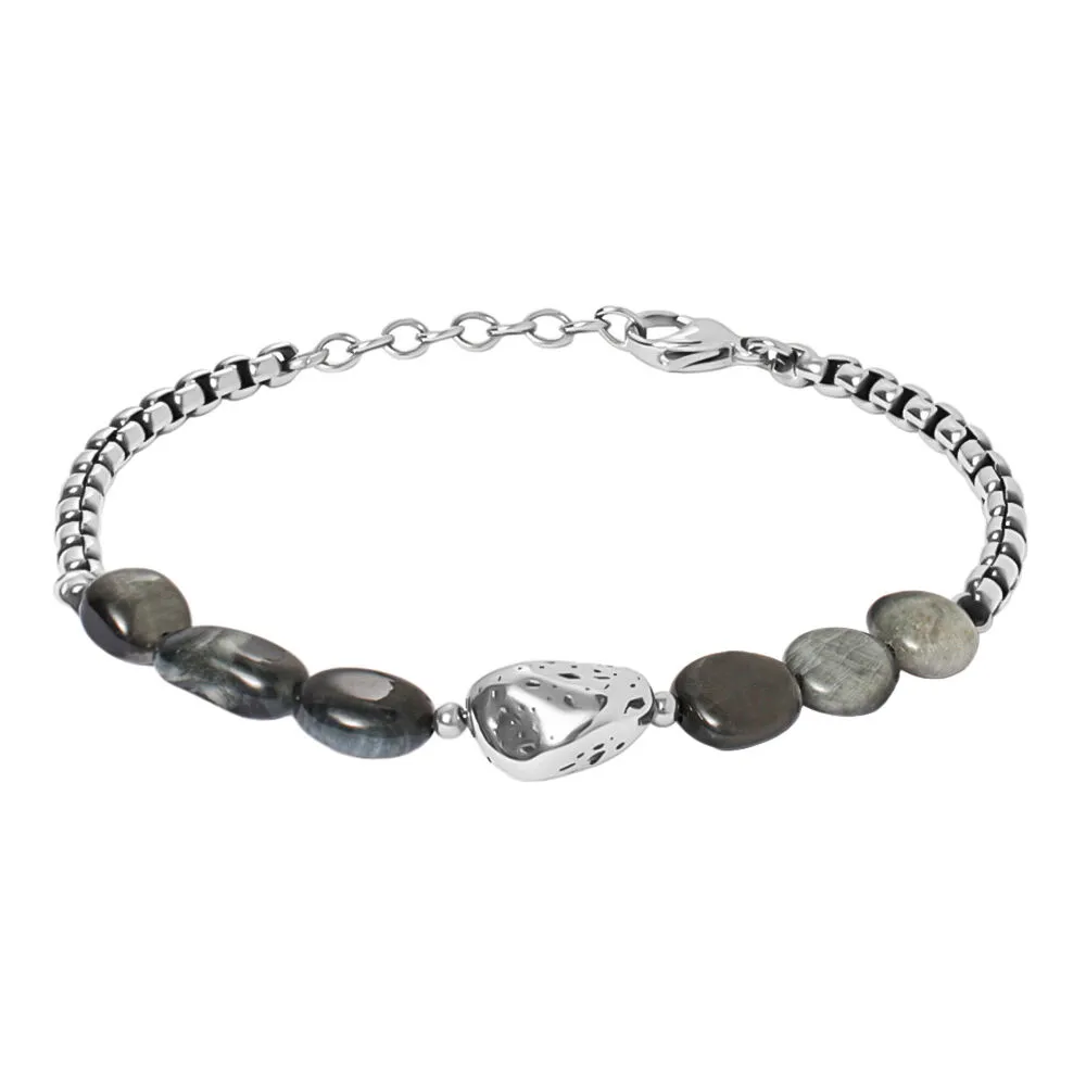Bracciale Catena Man Code Acciaio Maglia Veneziana Occhio di Falco Grigio 20+3 cm 1691368