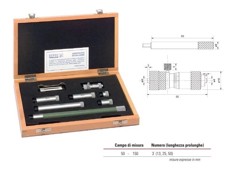 C2790000 Micrometri RUPAC per interni centesimali, esecuzione componibile Serie MicroMet con campi di misura a scelta