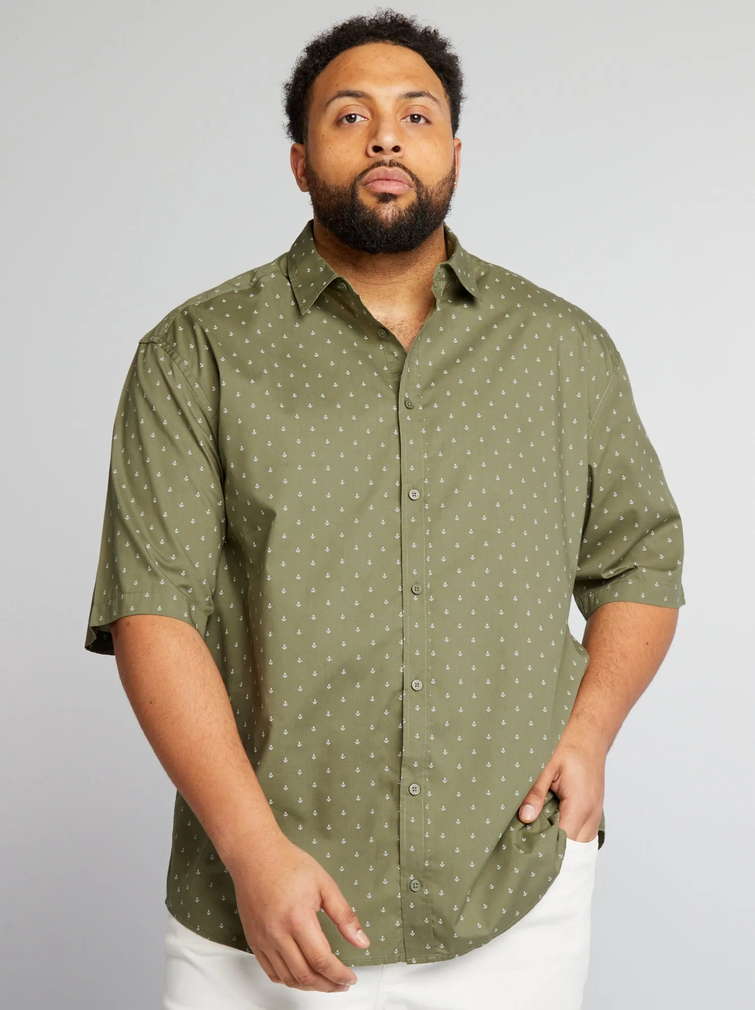 Camicia a maniche corte 'palme' - KAKI