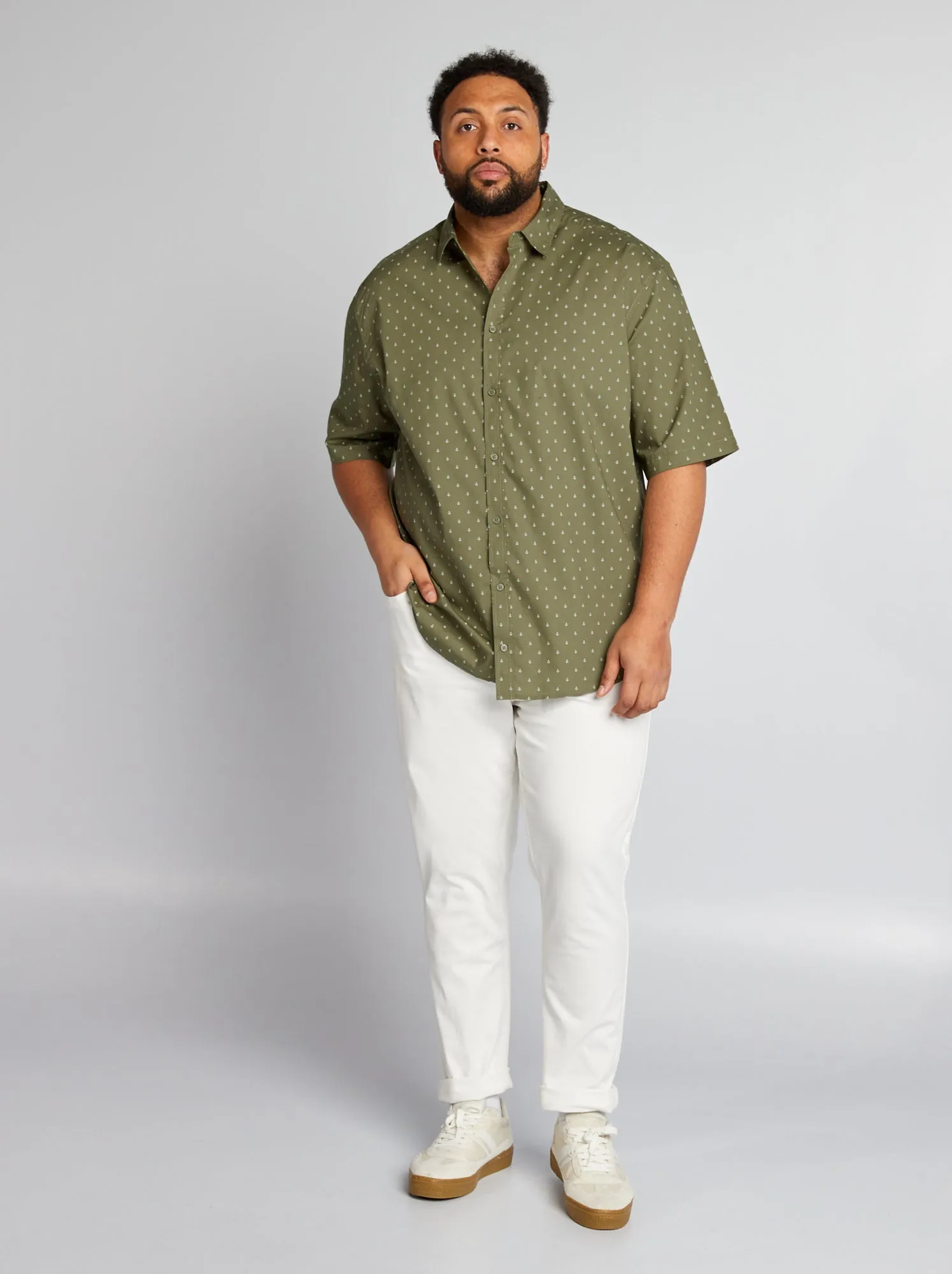 Camicia a maniche corte 'palme' - KAKI