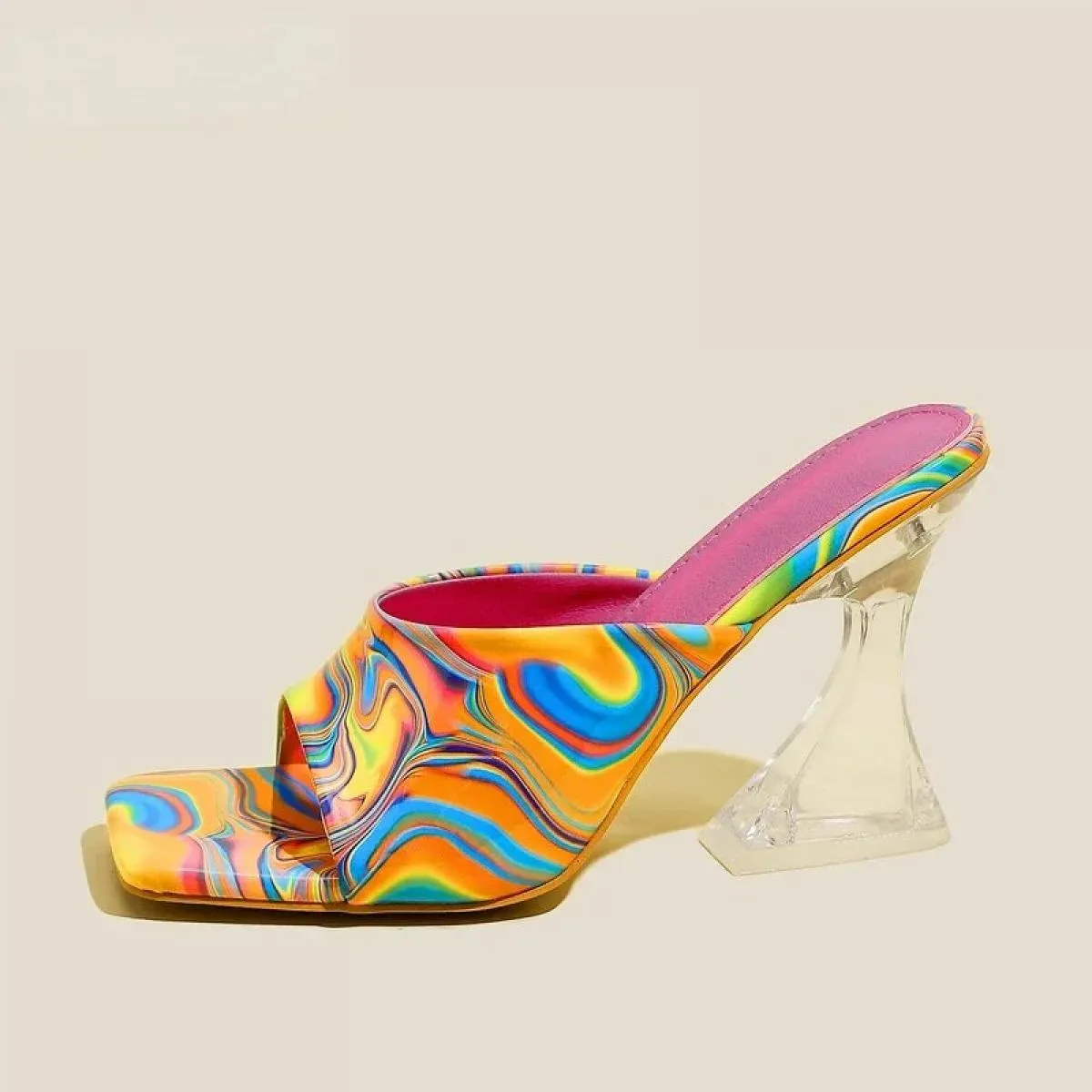 Camouflage Trasparente Strano Tacchi Alti Pantofole Donna Sandali Punta Quadrata Ciabatte Lady Décolleté Ciabatte Taglia 36 43