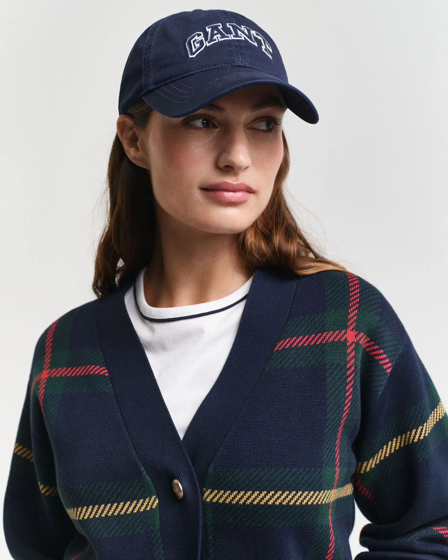 Cardigan a quadri con scollo a V    