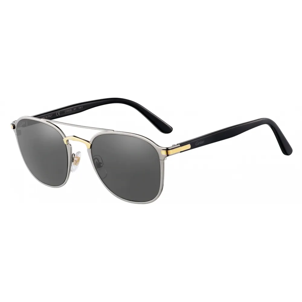 Cartier - Rettangolari - Metallo Nero Oro Rutenio Grigio - C de Cartier - Occhiali da Sole - Cartier Eyewear