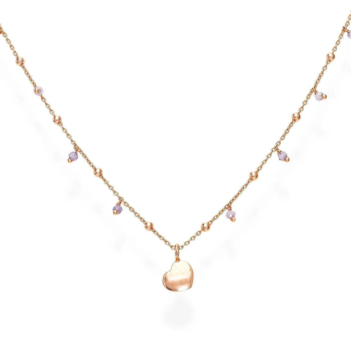Collana Cuore Bombato e Cristalli Lilla - CLCURL3