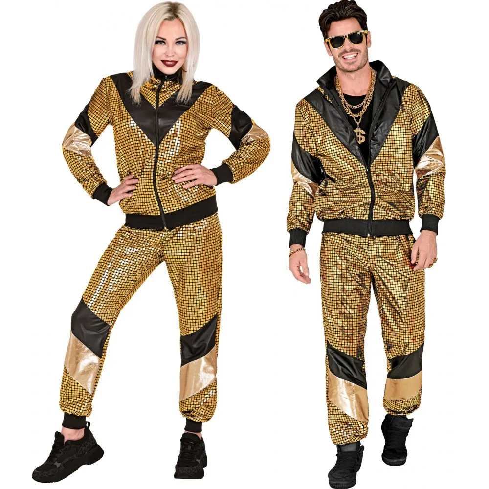 Costume Tuta Anni 80 Oro Riflettente Unisex per Feste a Tema, Taglia XXL, Adulto