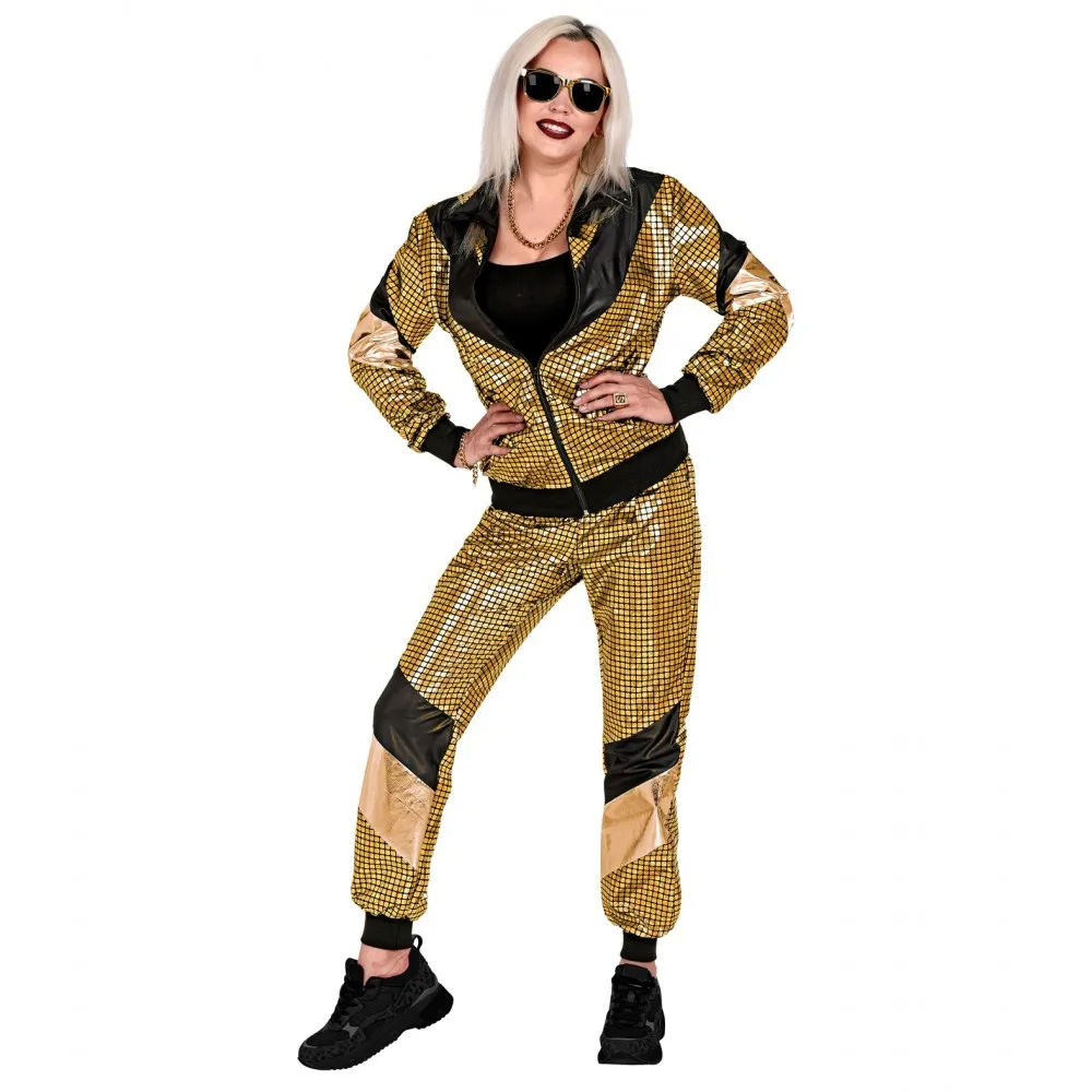 Costume Tuta Anni 80 Oro Riflettente Unisex per Feste a Tema, Taglia XXL, Adulto