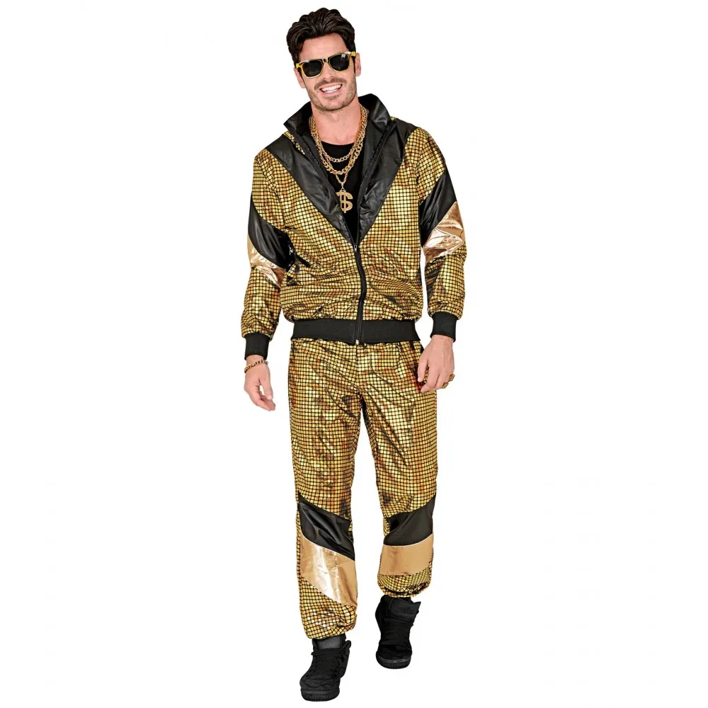 Costume Tuta Anni 80 Oro Riflettente Unisex per Feste a Tema, Taglia XXL, Adulto