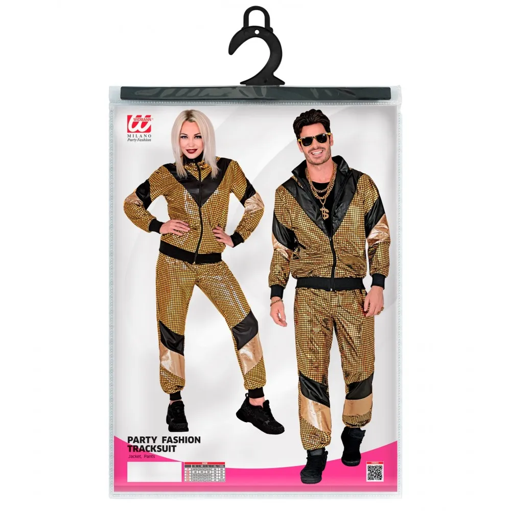 Costume Tuta Anni 80 Oro Riflettente Unisex per Feste a Tema, Taglia XXL, Adulto