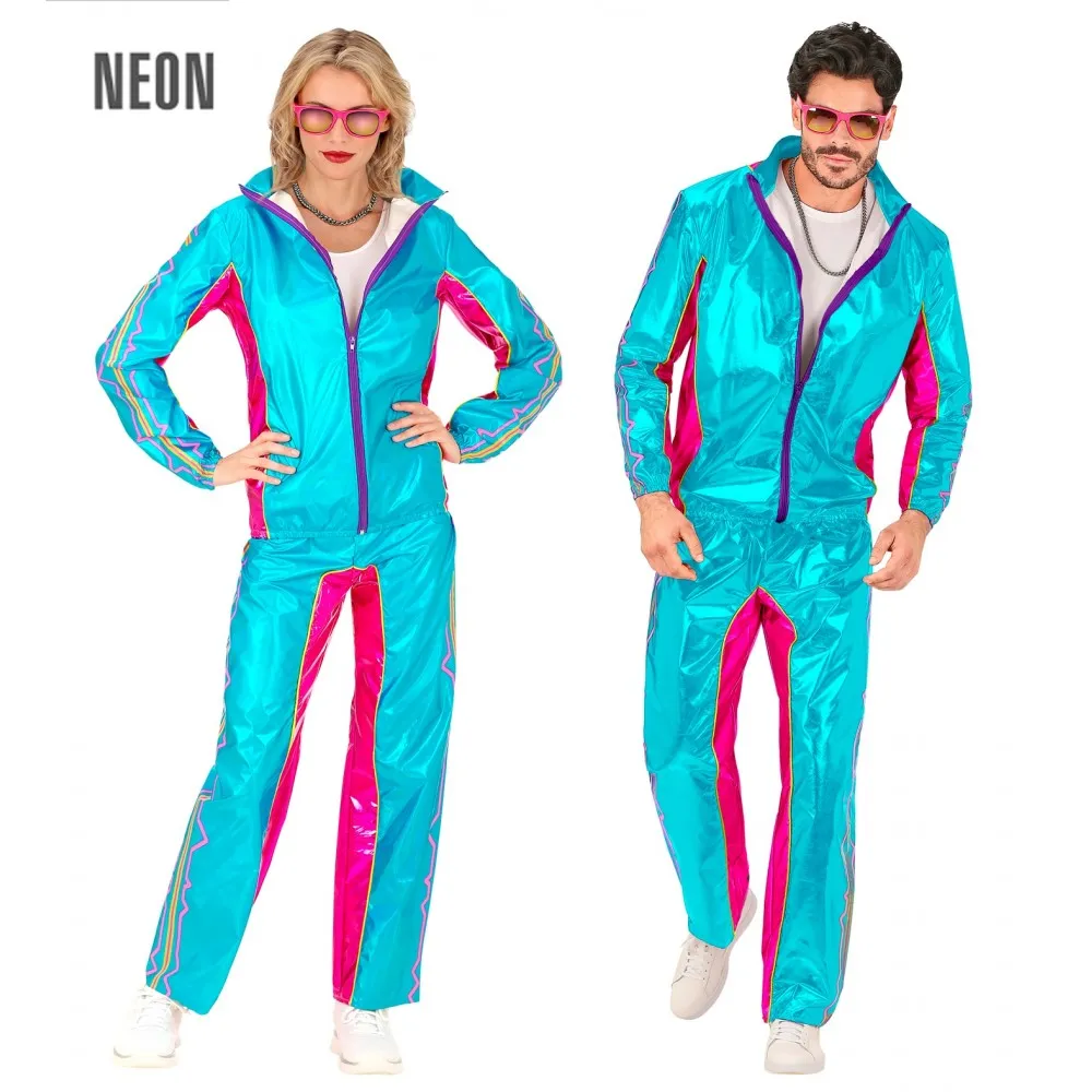 Costume Tuta Party Fashion Dance Azzurro Metallizzato Unisex per Feste a Tema Taglia XXL, Adulto