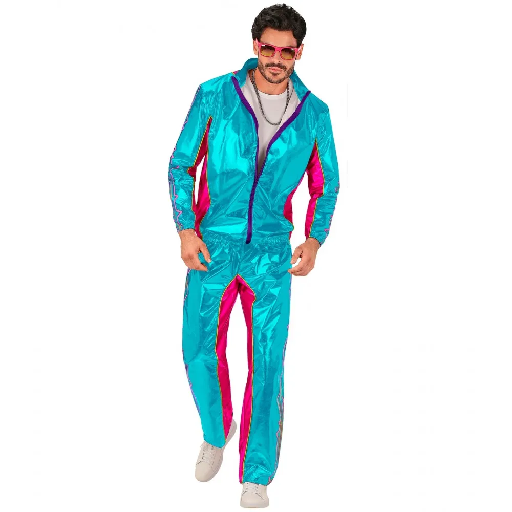 Costume Tuta Party Fashion Dance Azzurro Metallizzato Unisex per Feste a Tema Taglia XXL, Adulto