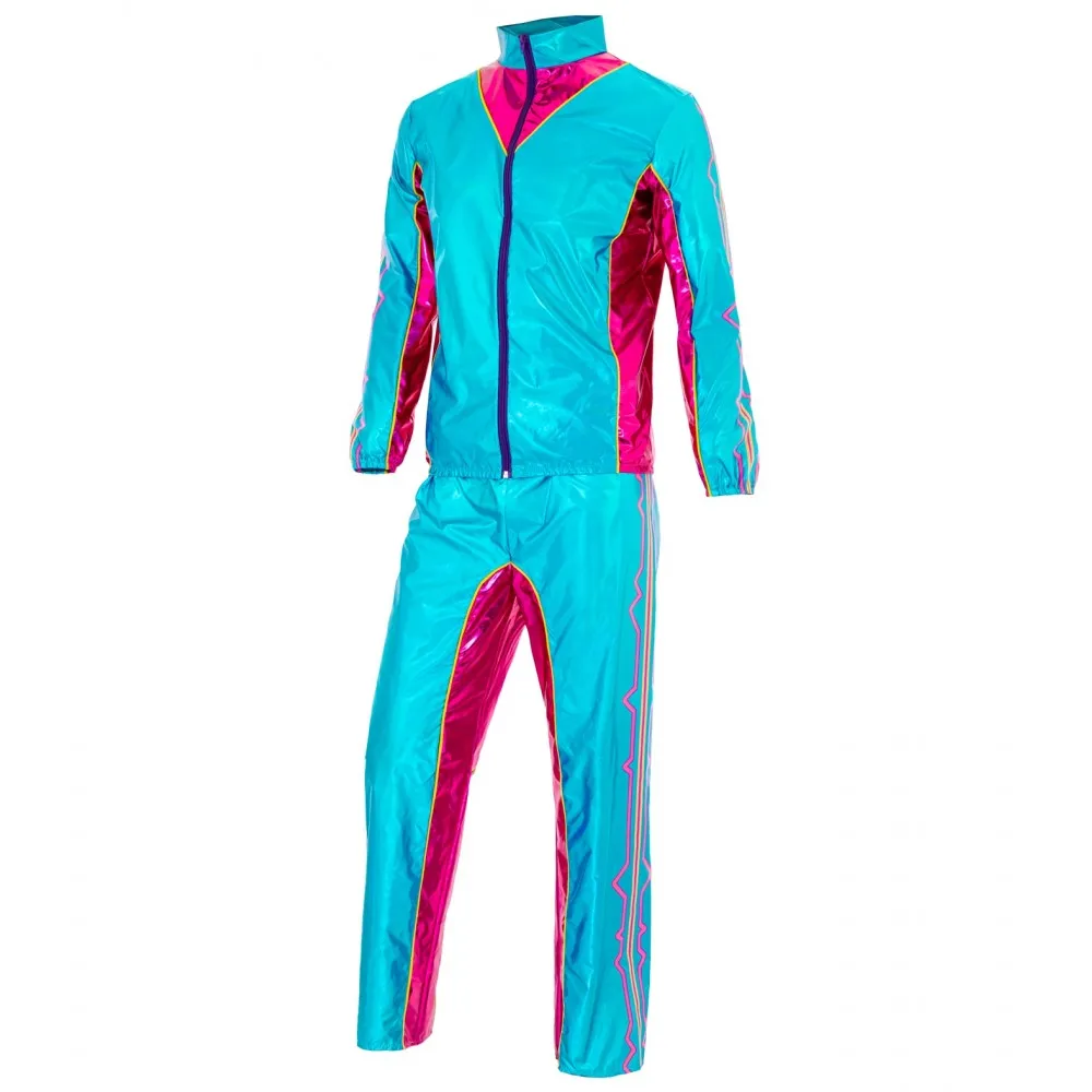 Costume Tuta Party Fashion Dance Azzurro Metallizzato Unisex per Feste a Tema Taglia XXL, Adulto