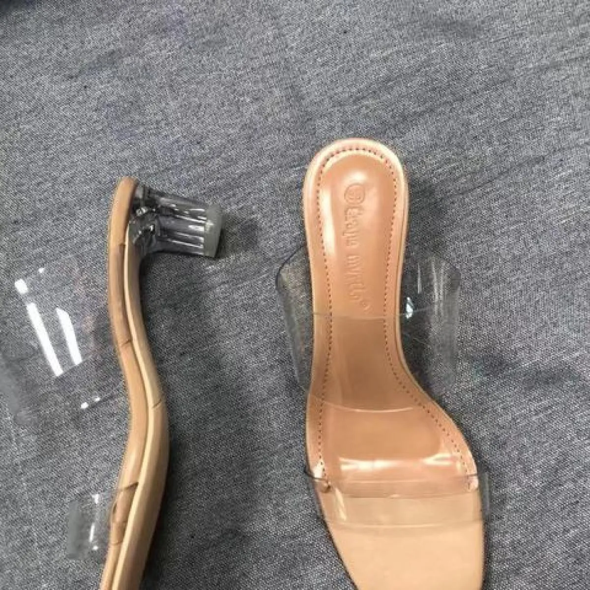Estate nuove donne pantofole in PVC trasparenti tacco alto diapositive femminile punta quadrata tacco sottile punta quadrata san
