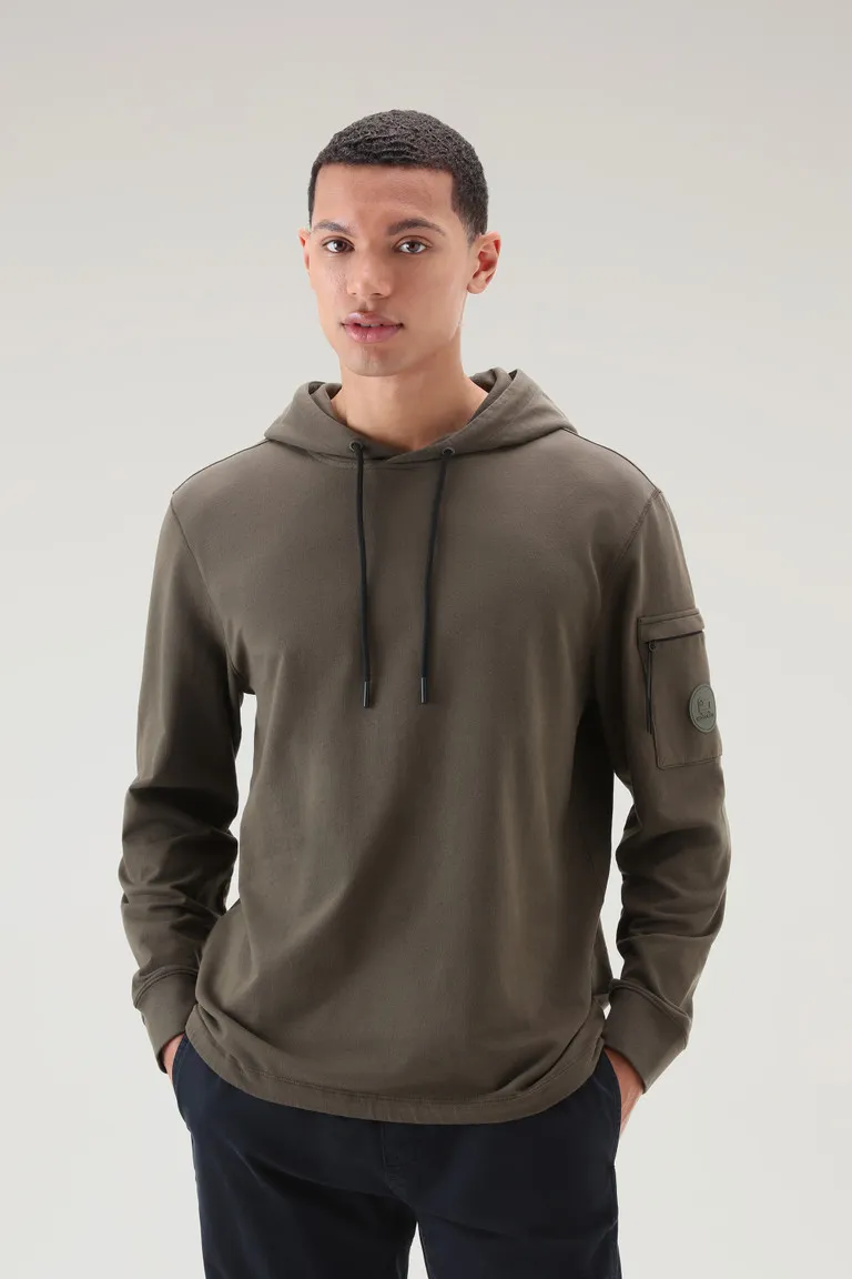 Felpa in puro cotone con tasca con zip                                                                                Dark Green