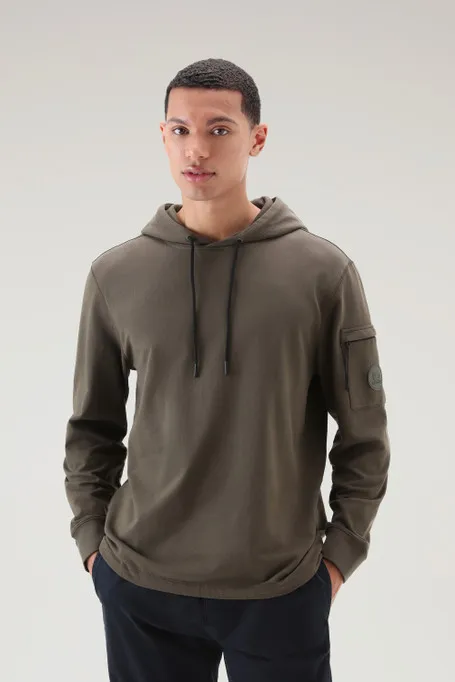 Felpa in puro cotone con tasca con zip                                                                                Dark Green