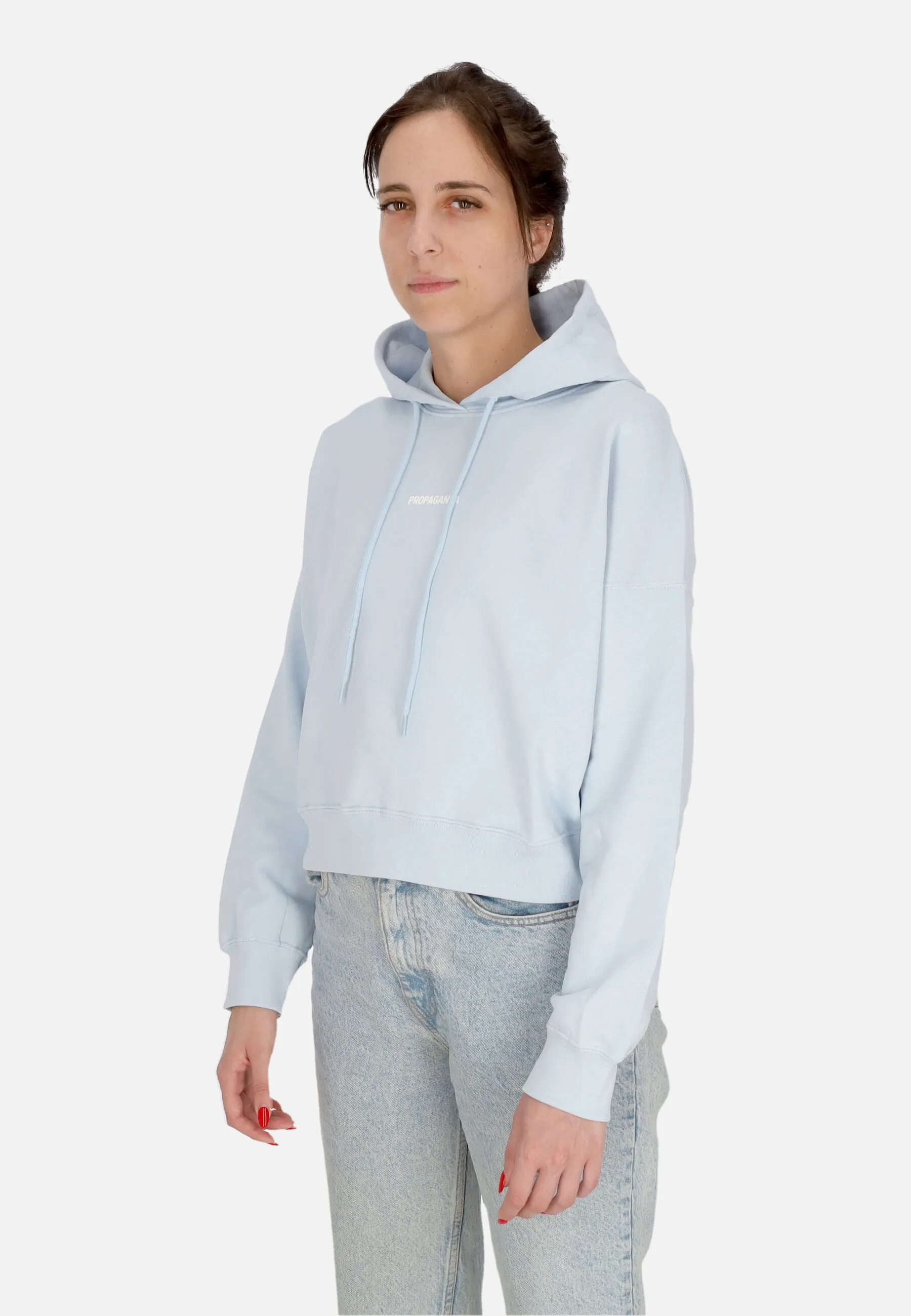 Felpa Leggera Cappuccio Corta Donna W Ribs Crop Top Hoodie Sky