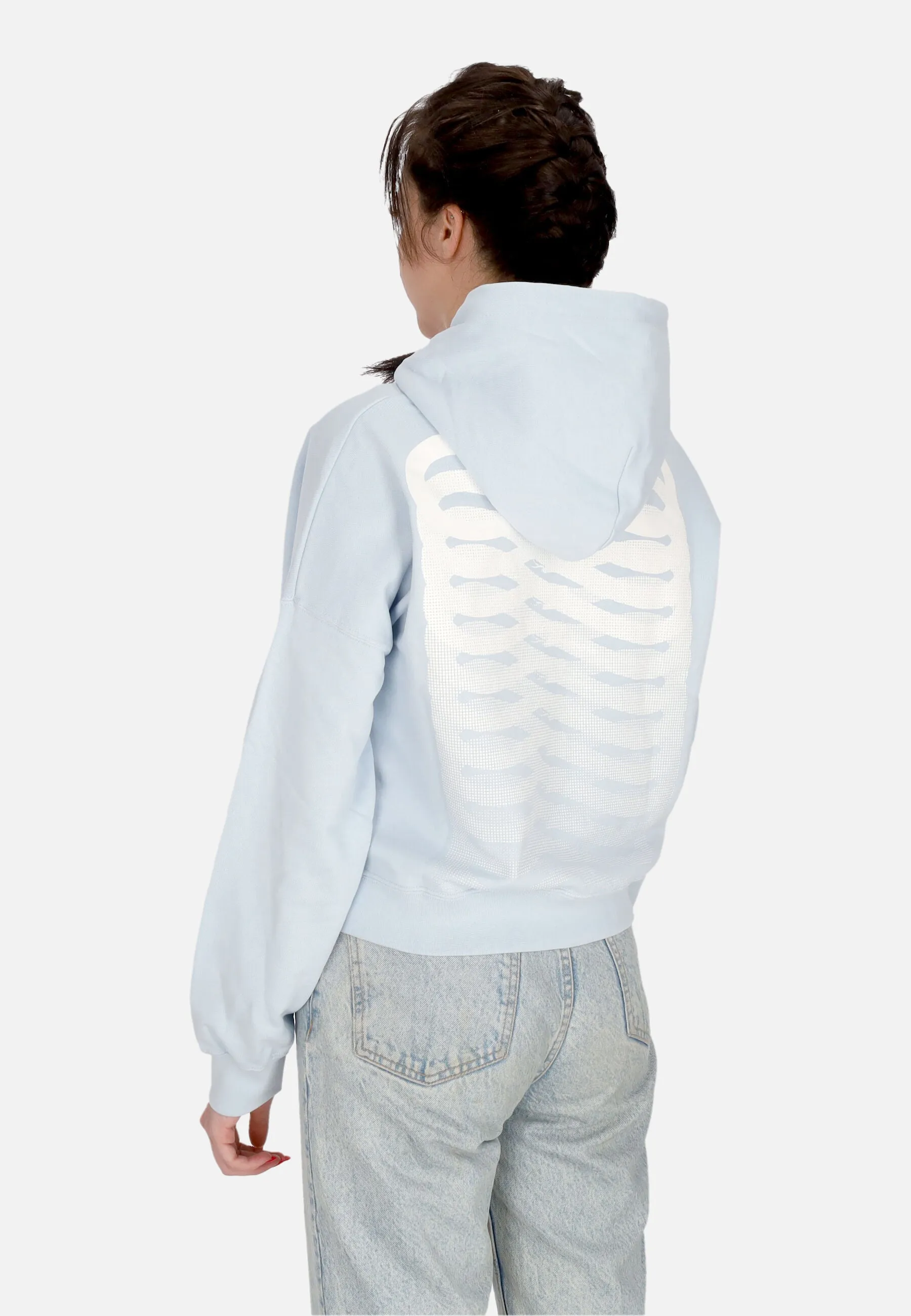 Felpa Leggera Cappuccio Corta Donna W Ribs Crop Top Hoodie Sky
