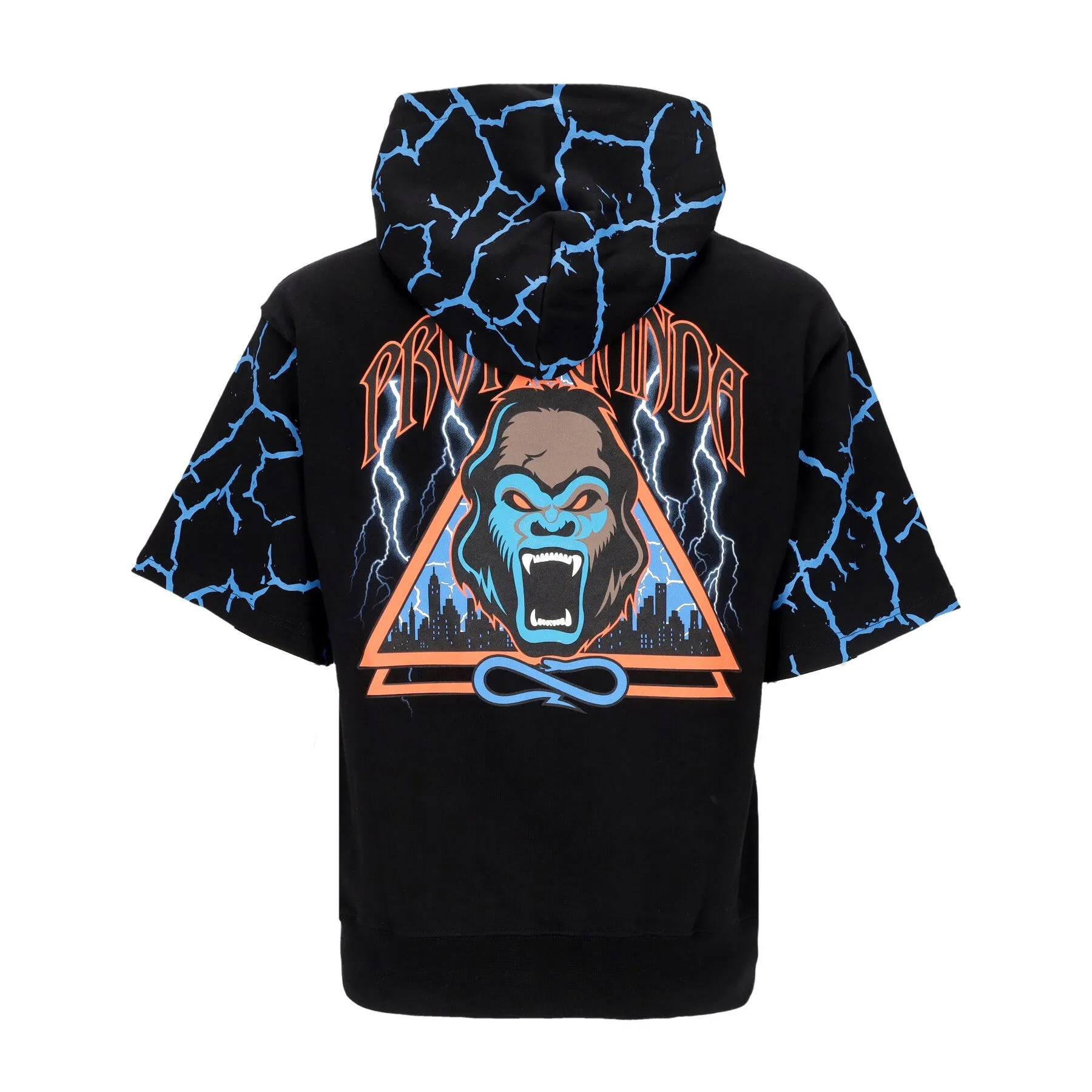 Felpa Leggera Cappuccio Manica Corta Uomo Triangle Gorilla Short Hoodie Black