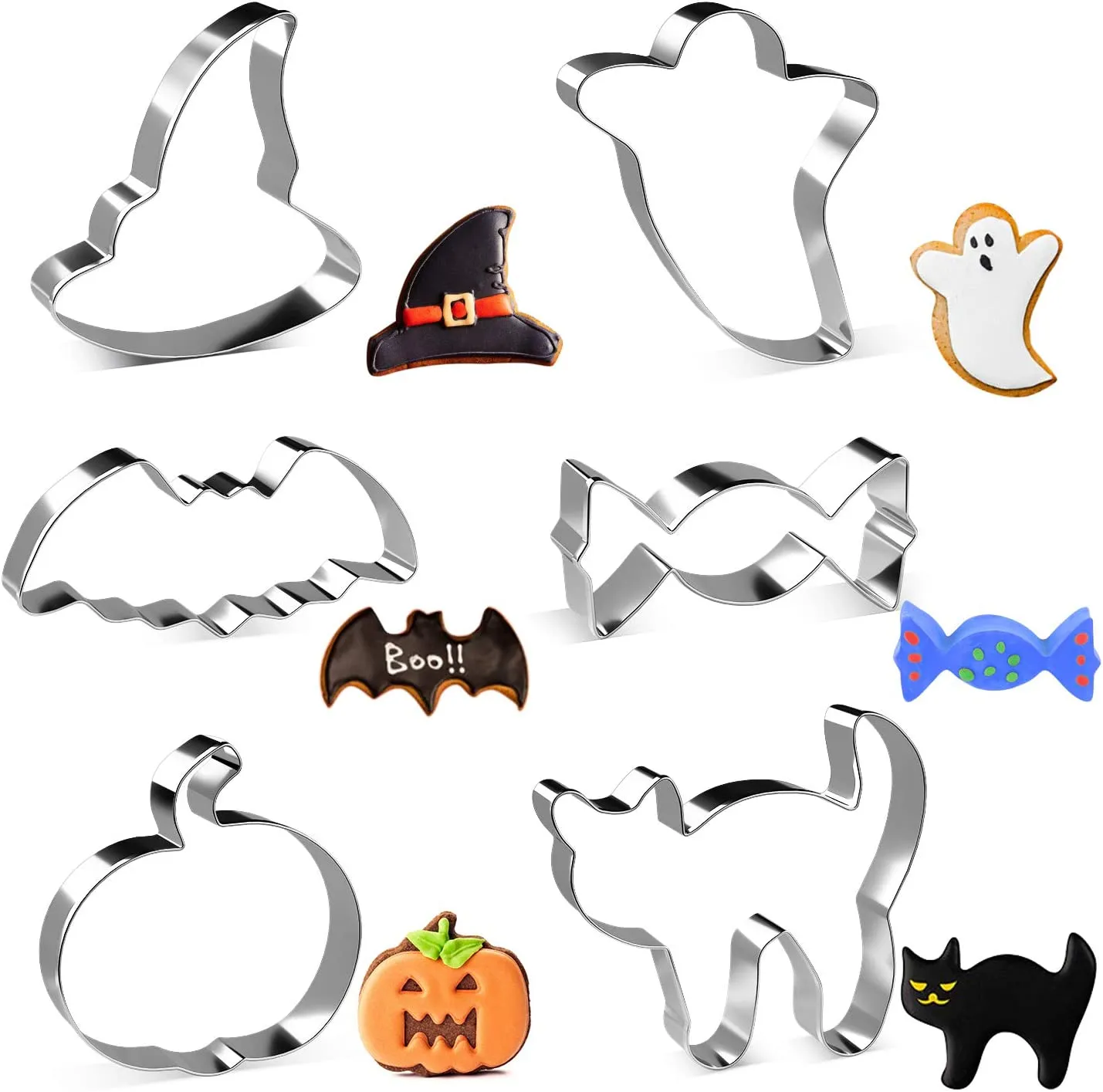 Formine Biscotti Halloween - Joyoldelf Set di 6 Stampi Biscotti Halloween, Acciaio Inox, per Biscotti Frutta Torta Festa Hallowe