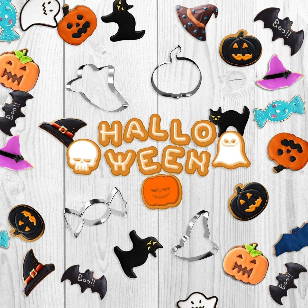 Formine Biscotti Halloween - Joyoldelf Set di 6 Stampi Biscotti Halloween, Acciaio Inox, per Biscotti Frutta Torta Festa Hallowe