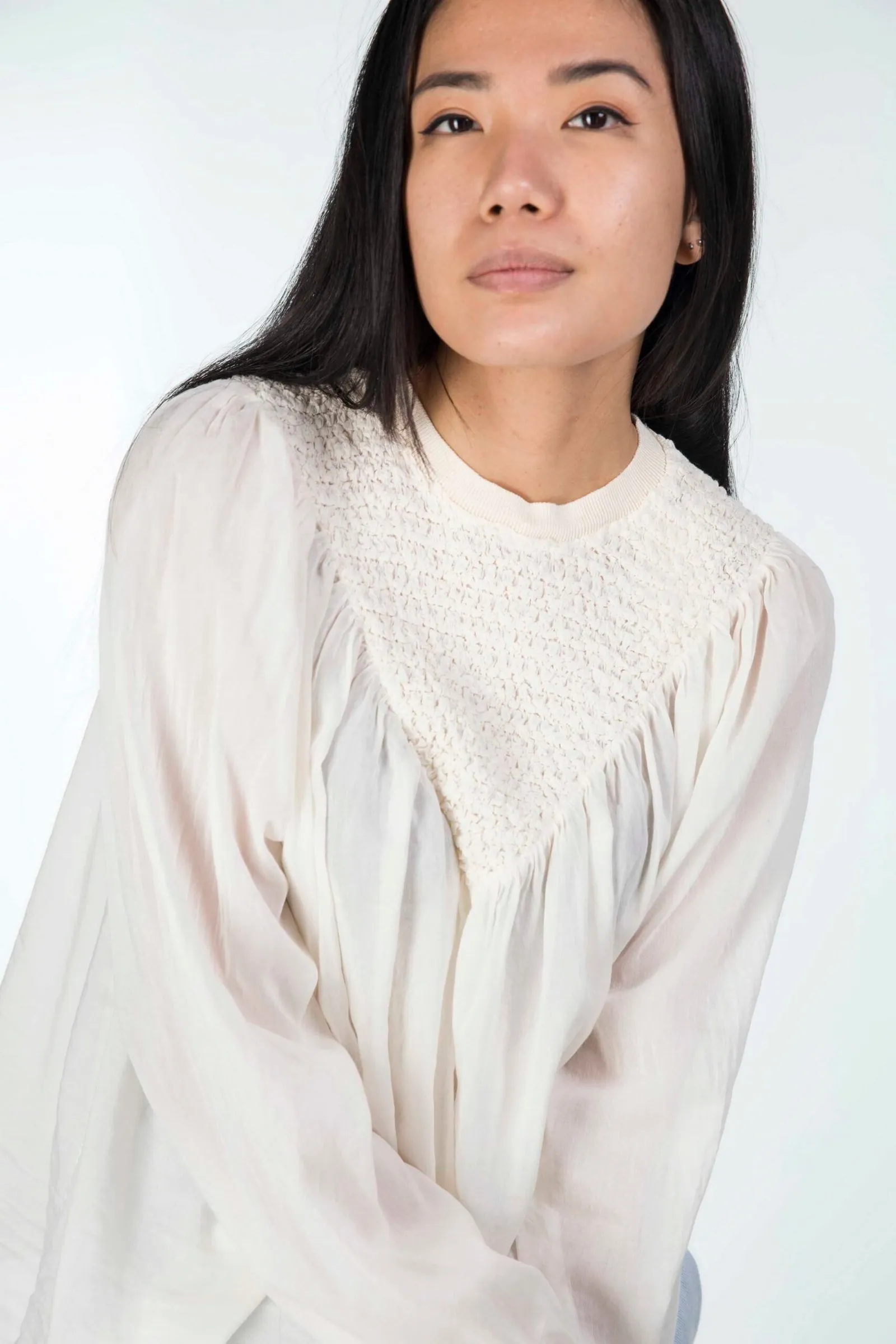 FORTE_FORTE  Camicia con punto smoke variante colore Avorio