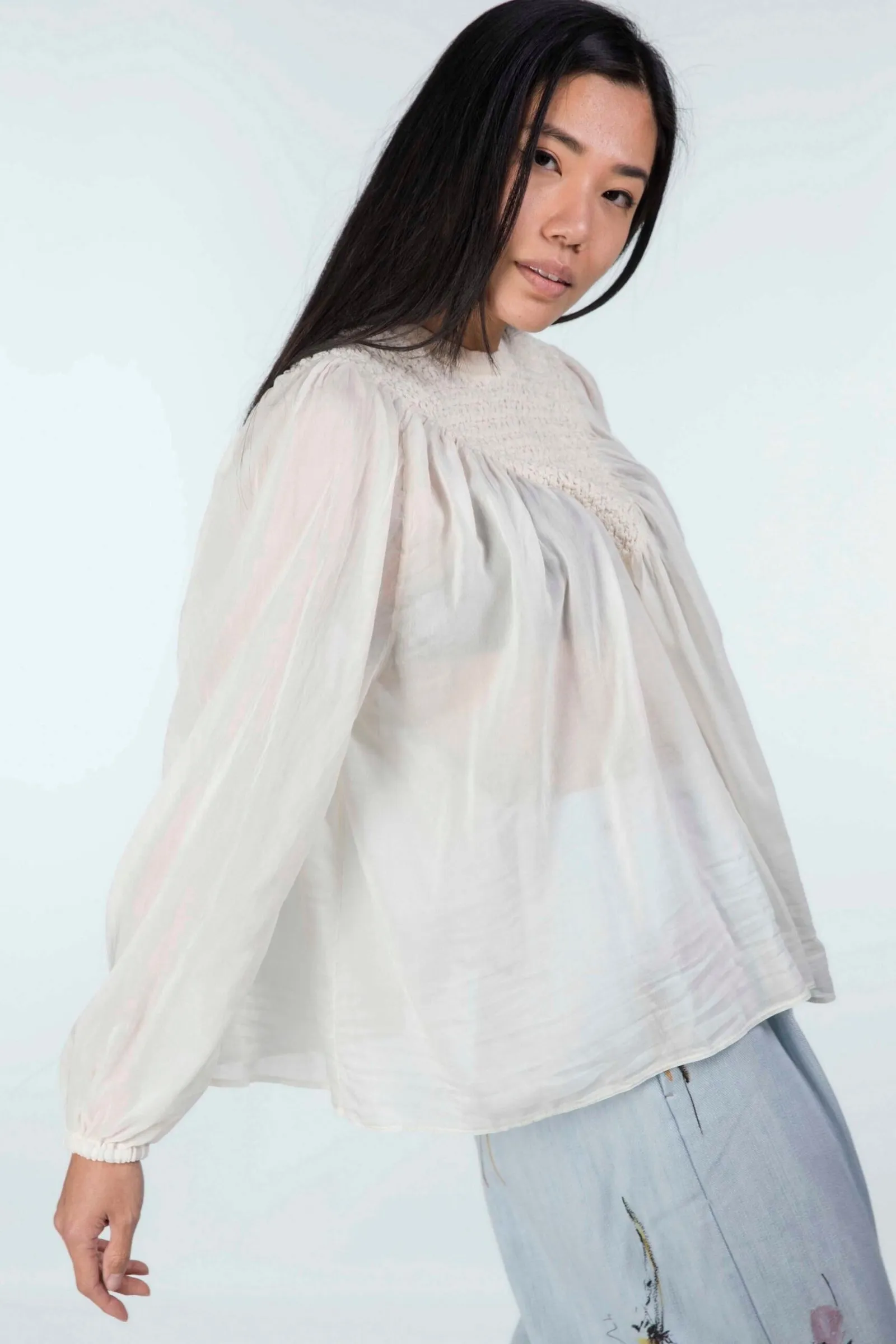 FORTE_FORTE  Camicia con punto smoke variante colore Avorio
